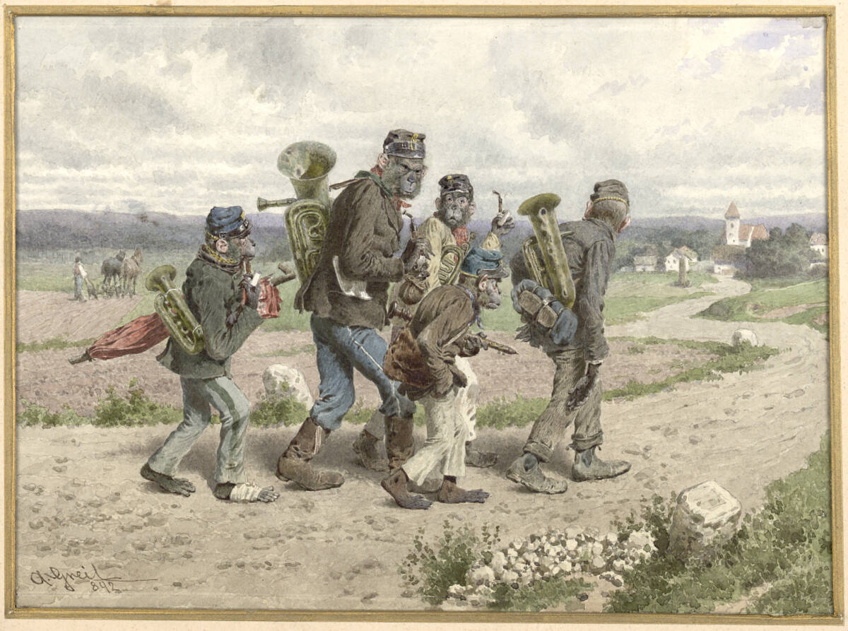 Affen als wandernde Musikanten, Alois Greil, 1892