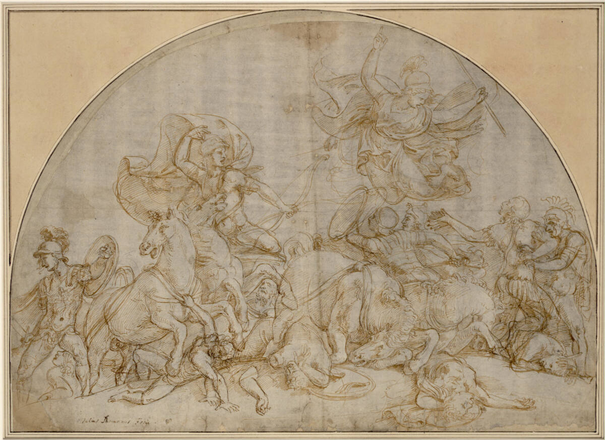 Diomedes wird von Pandarus verwundet (Lünette), Giulio Romano