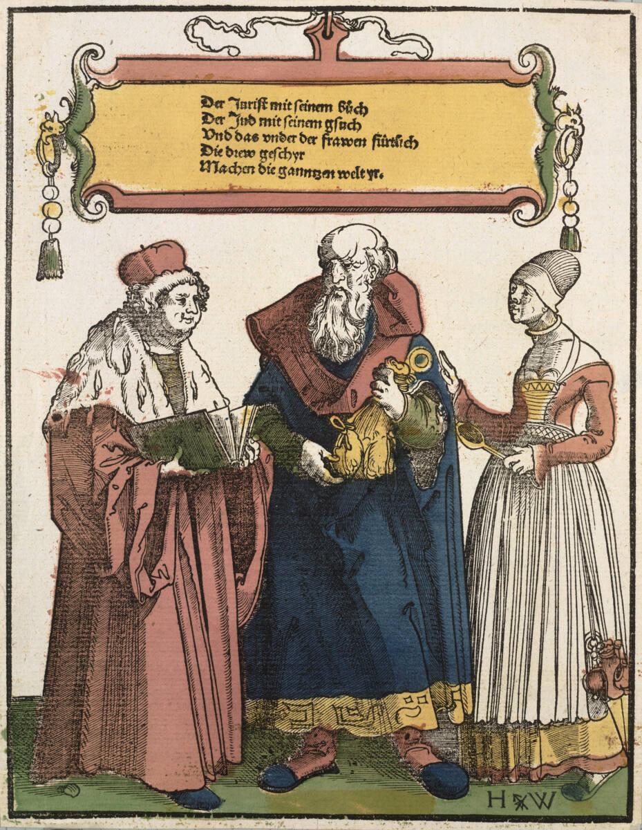 Monogrammist HW1 (Hans Wandereisen ?), Jurist, Jude und Weib, Inv. Nr.: DG2009/599