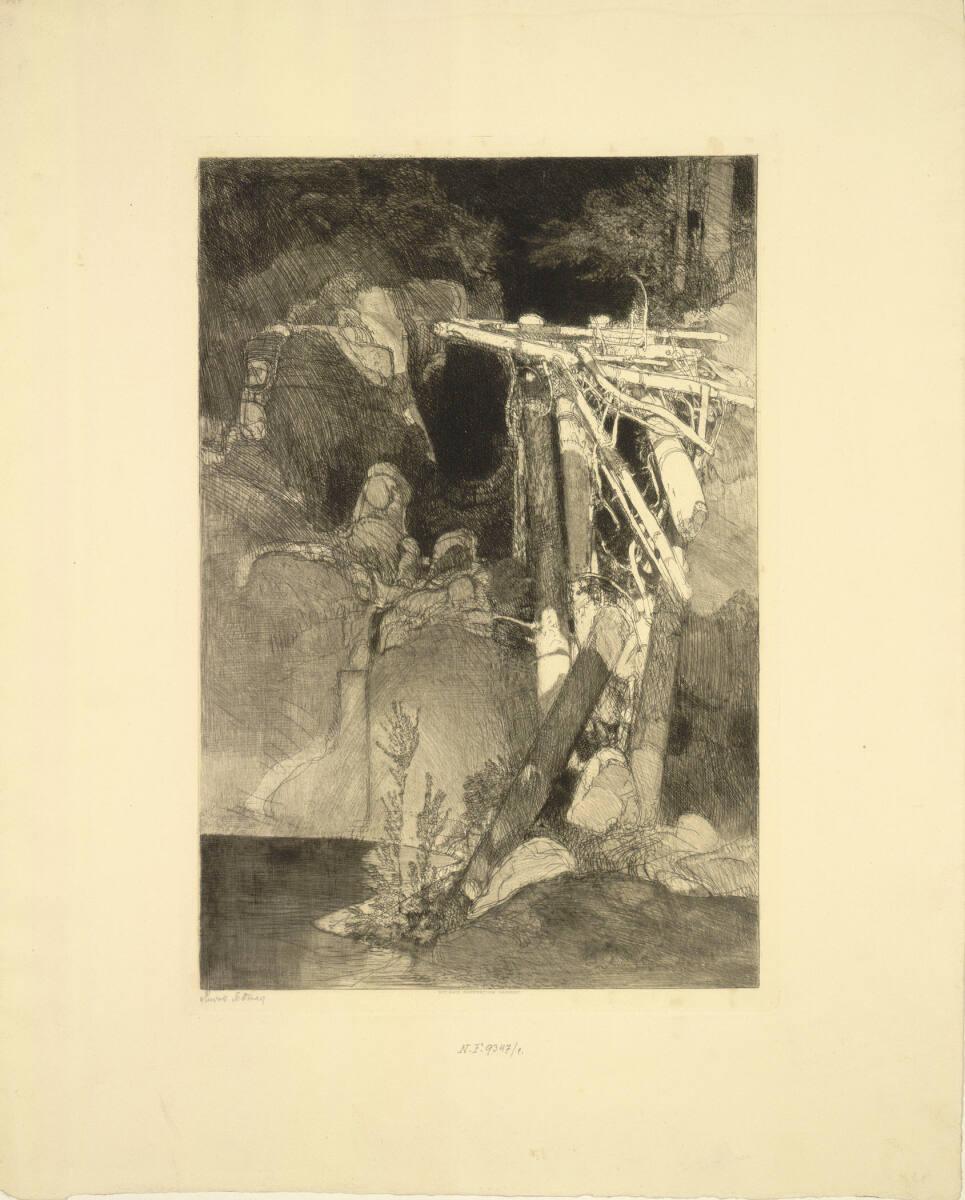 Rudolf Jettmar , Felslandschaft mit angeschwemmten Stämmen, Inv. Nr.: DGNF9347/1