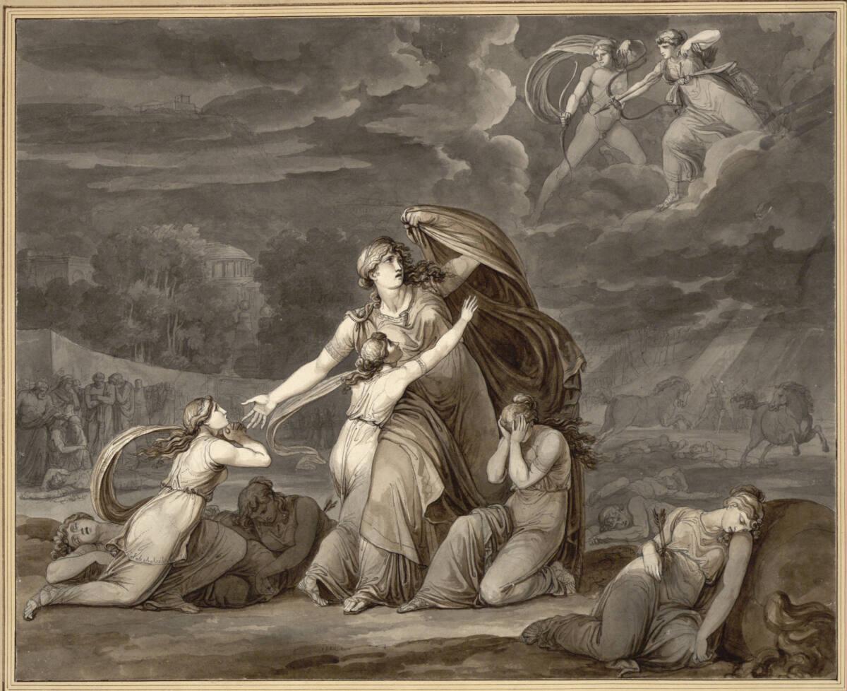 Bartolomeo Pinelli, Niobe versucht vergebens, ihre letzten Töchter vor den Pfeilen Dianas zu sc…