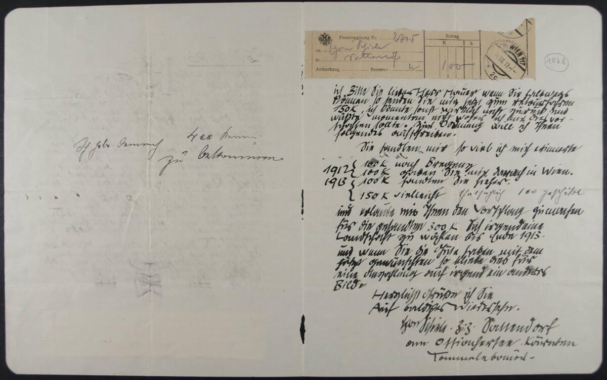Brief von Egon Schiele an Franz Hauer vom 25. August 1913, Inv. Nr.: ESA107c/verso