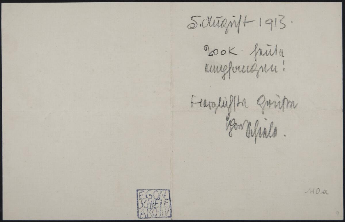 Empfangsbestätigung von Egon Schiele an Franz Hauer vom 5. August 1913, Inv. Nr.: ESA110a