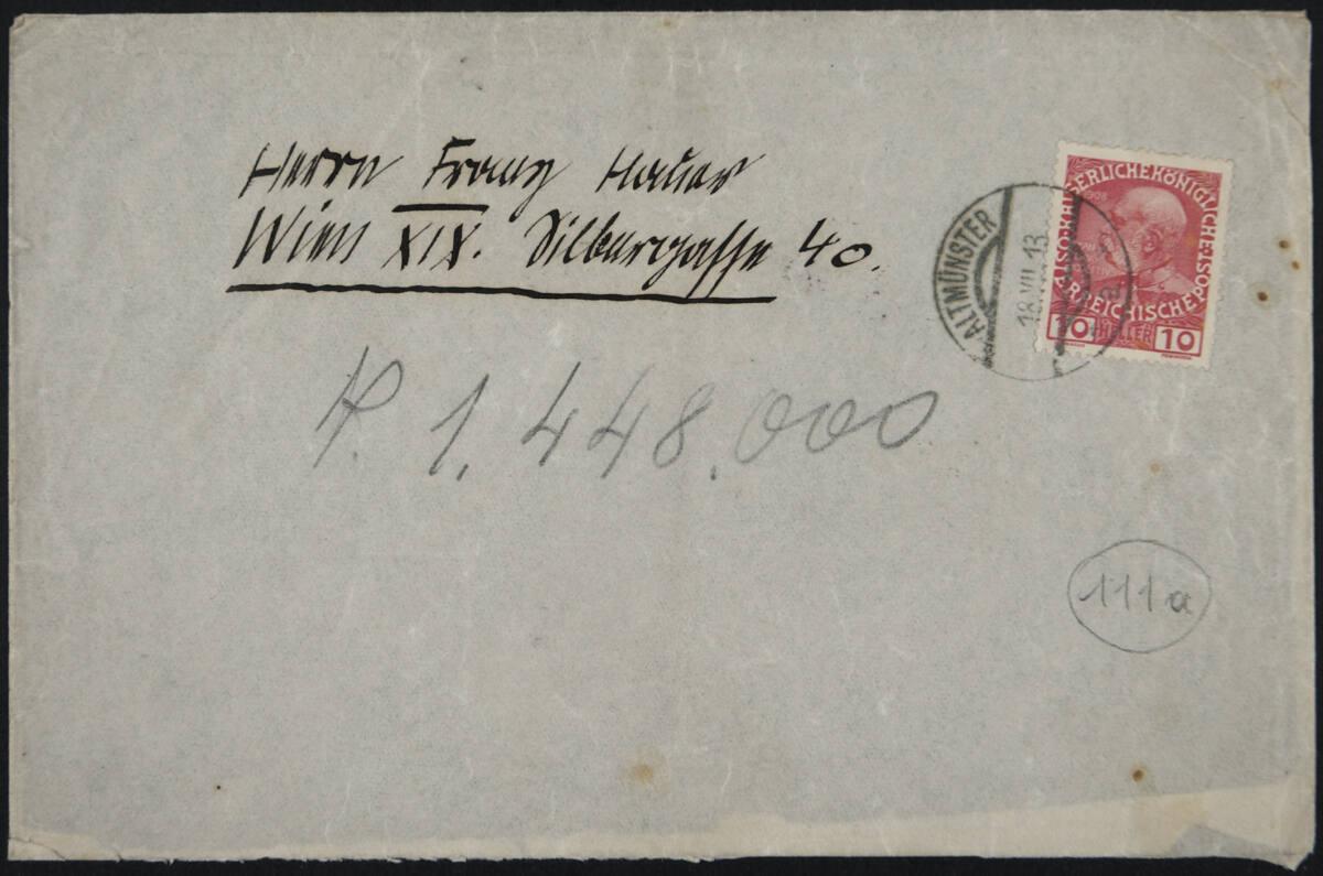 Brief von Egon Schiele an Franz Hauer vom 18. Juli 1913, Inv. Nr.: ESA111a/recto