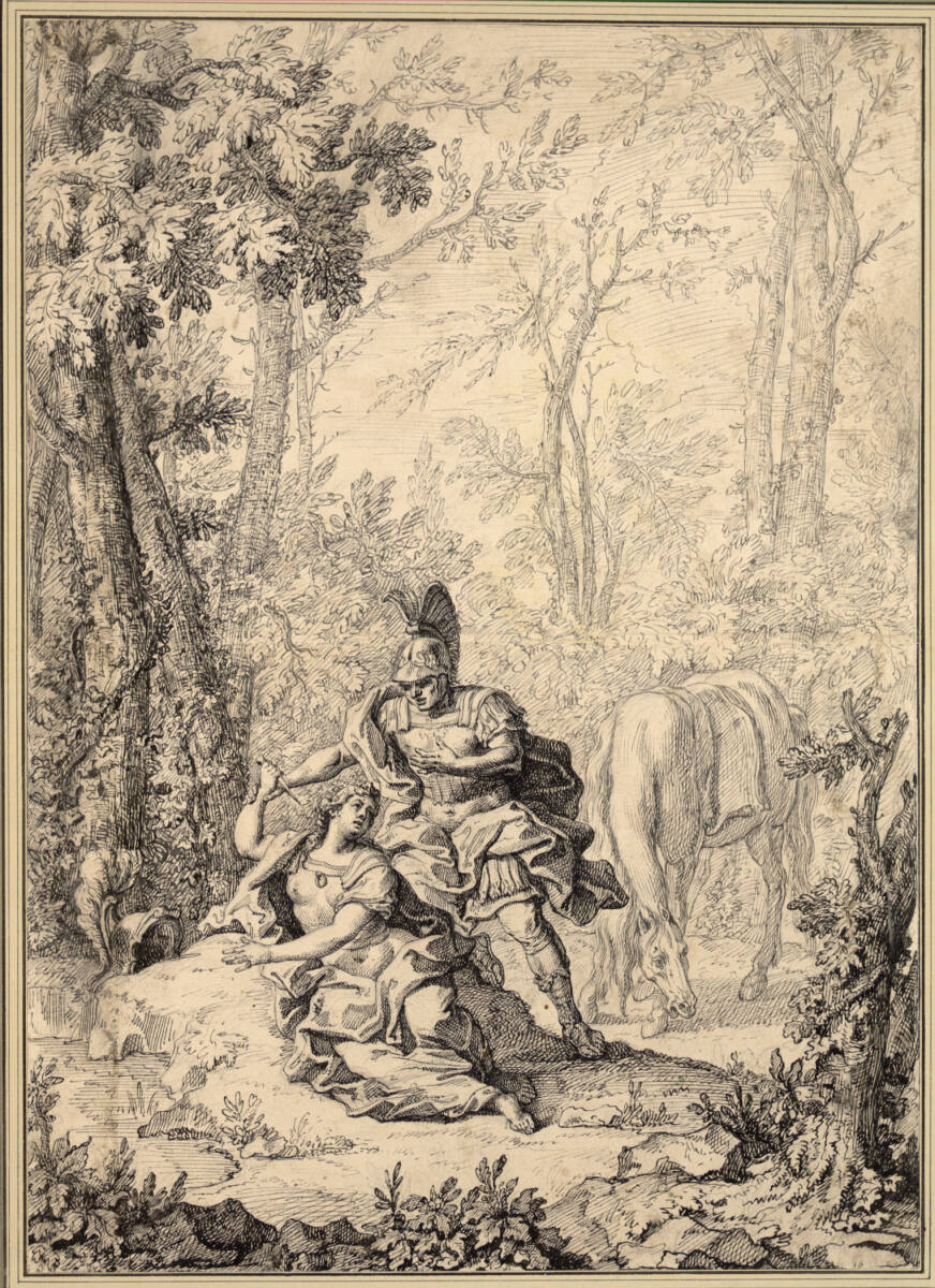 Rinaldo findet, nachdem er über ihre Freier gesiegt hat, Armida am Brunnen, tauft sie und verspricht ihr die Ehe, Francesco Fontebasso