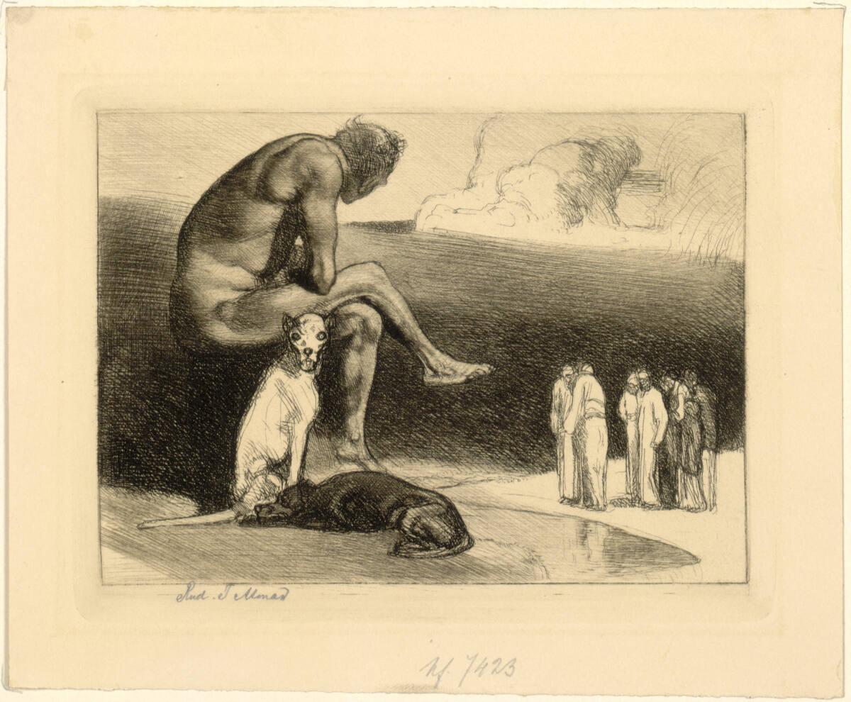 Rudolf Jettmar , Mann mit zwei Hunden, Inv. Nr.: DGNF7423