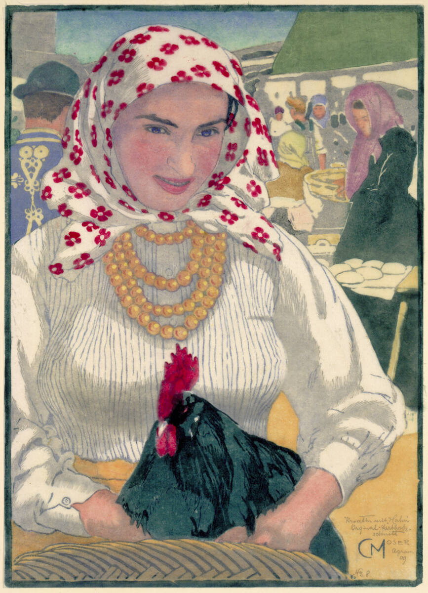 Kroatin mit Hahn, Carl Moser, 1909