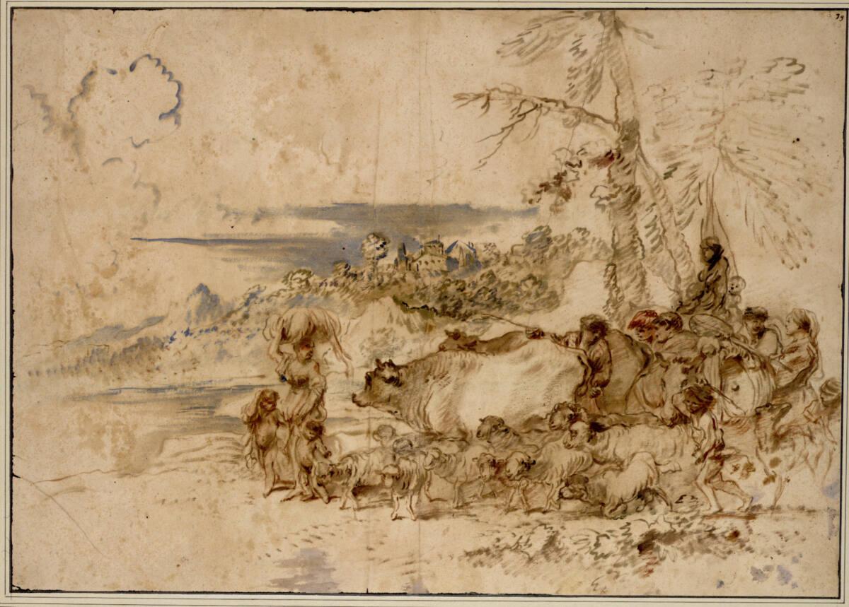 Giovanni Benedetto Castiglione, Rachel mit ihren Kindern und den Herden des heimkehrenden Jakob…