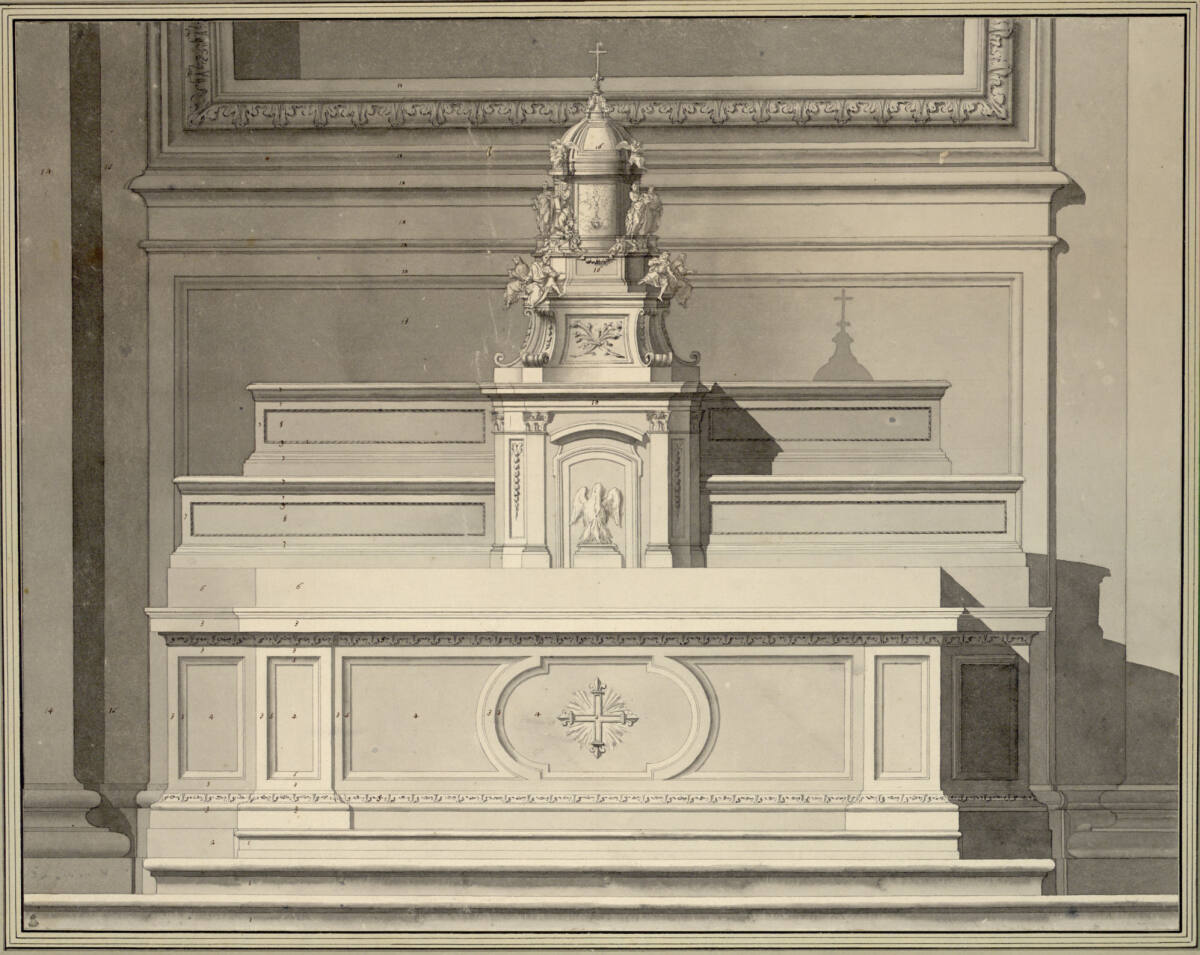 Anonym, Der Ciborienaltar Michelangelos in der Tribuna von S. Luigi dei Francesi in Rom
