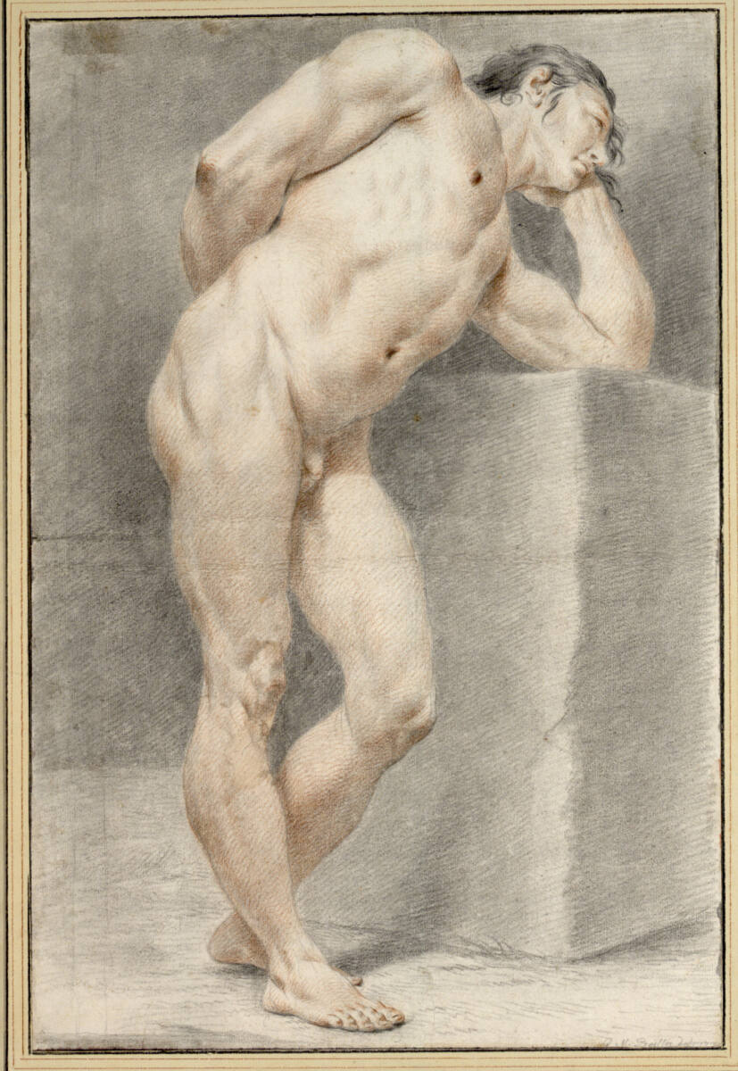 Männerakt, auf ein Postament gestützt, Георг Мартин Прейслер, 1731
