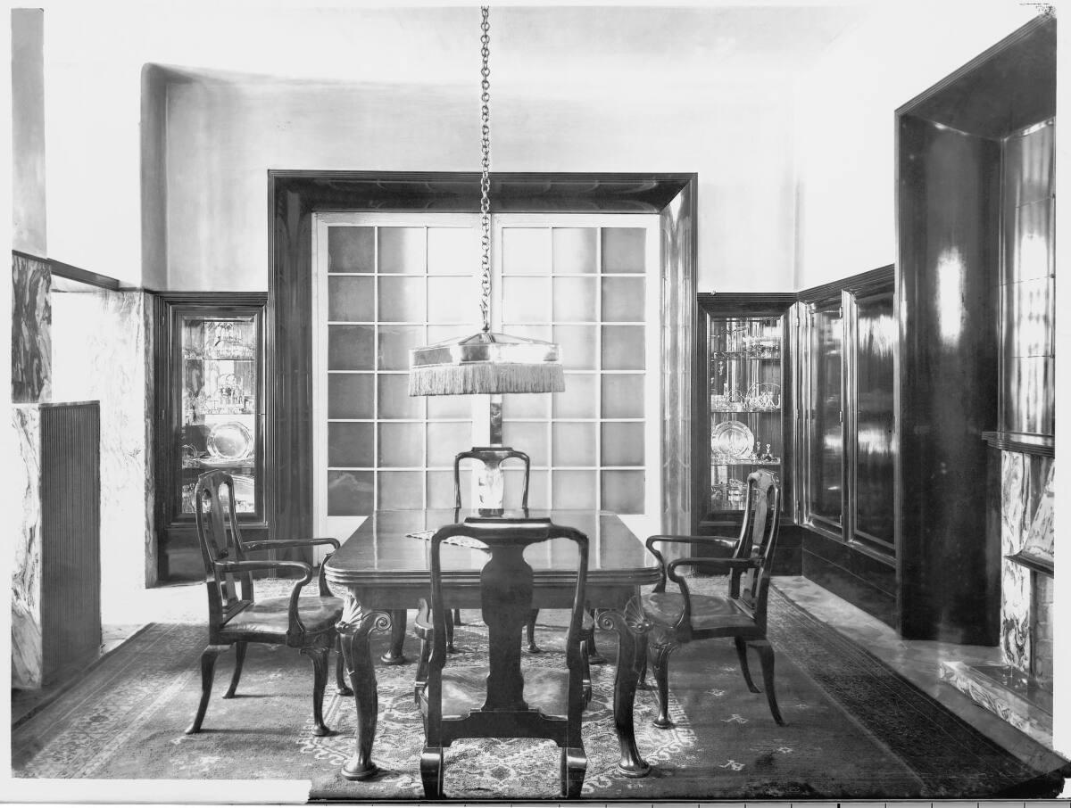 Wohnung Leopold Goldman, Wien XIX., Hardtgasse 27-29, Speisezimmer, Blick zur großen Glastür, W…