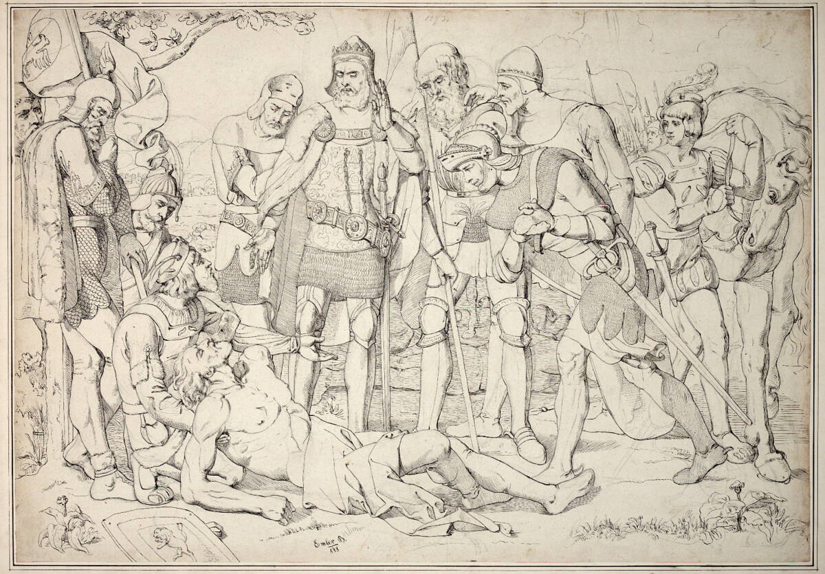 Kaiser Rudolf an der Leiche Ottokars, Bonaventura Emler, 1848