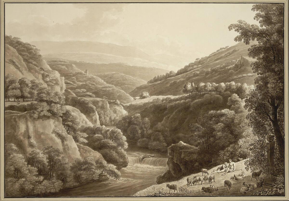 Johann Christian Klengel, Italienische Landschaft mit tief eingeschnittenem Flussbett, im Vorde…