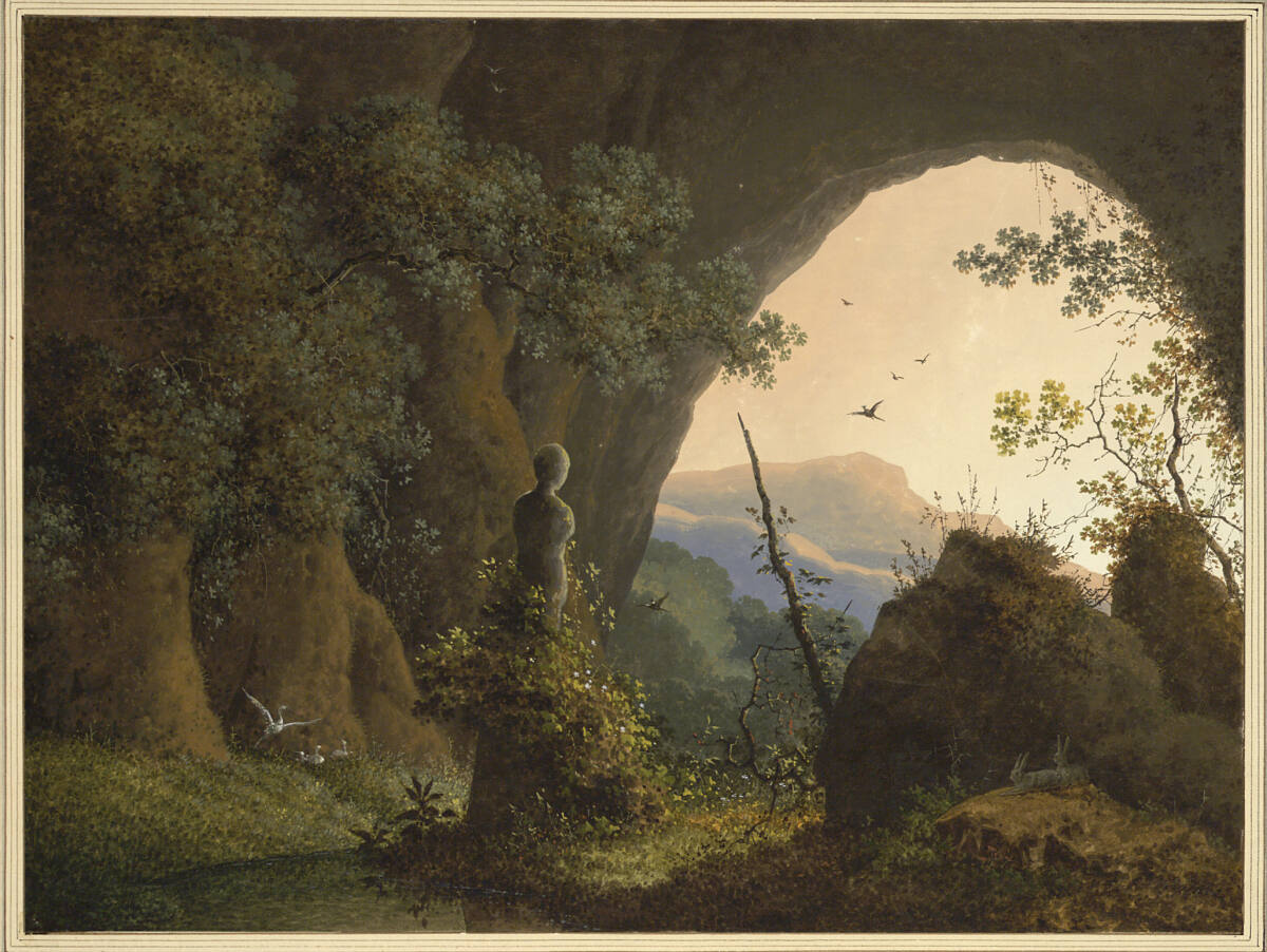 Die Grotte bei Cora mit der berühmten wunderwirkenden Statue des 15.Jahrhunderts ( mit Ausblick auf die umliegende Landschaft ), Joseph August Knip