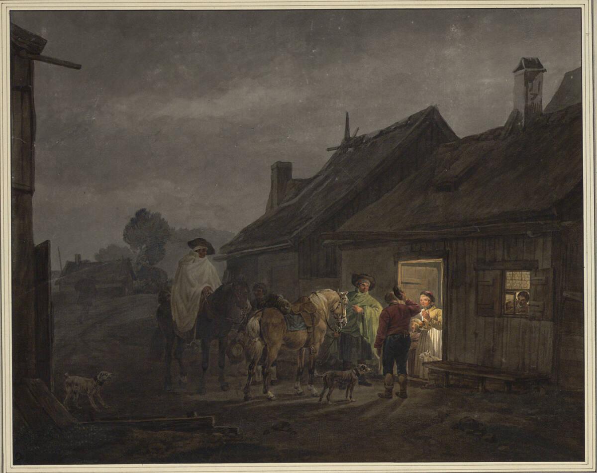 Wilhelm Alexander Wolfgang von  Kobell, Ankunft zweier Reiter bei einer Herberge in der Nacht, …
