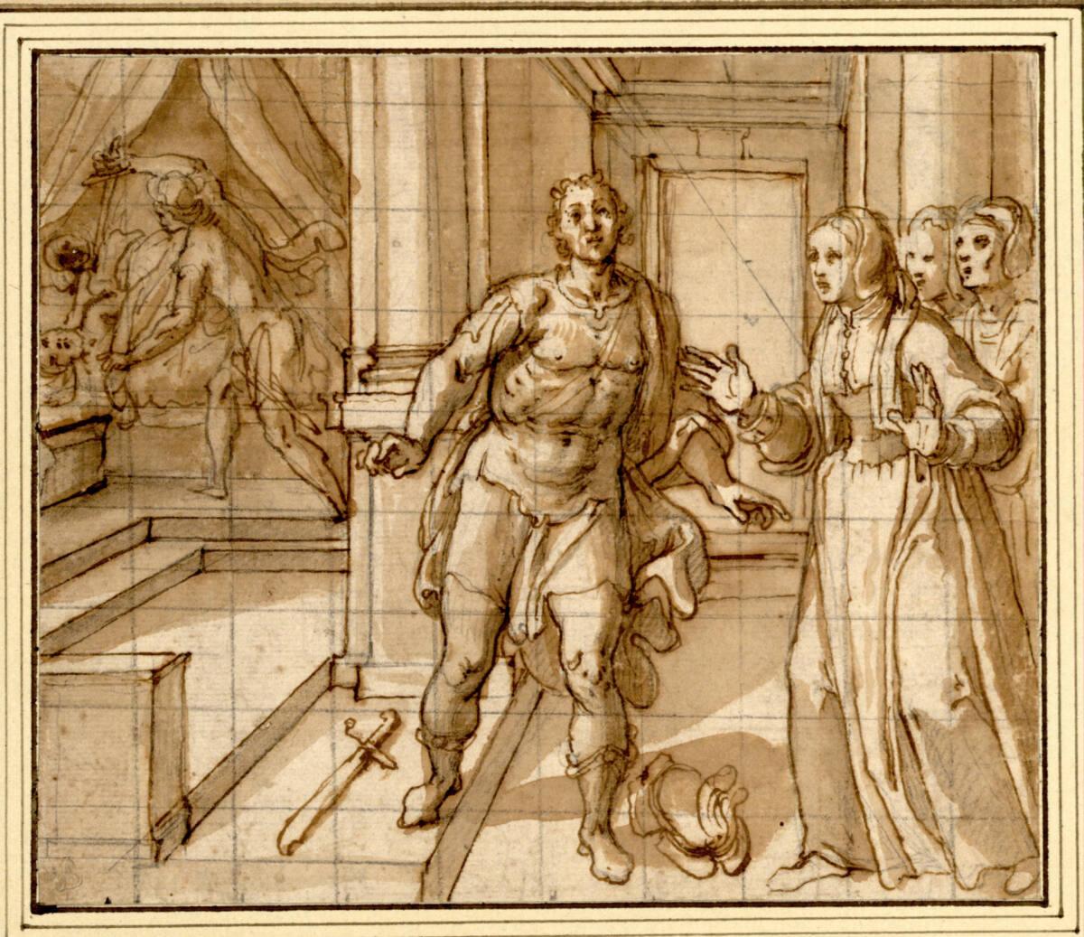 Giovanni Battista Ricci, Ein Mann ermordet links hinten in einem erhöhten Raum ein Paar im Bett…