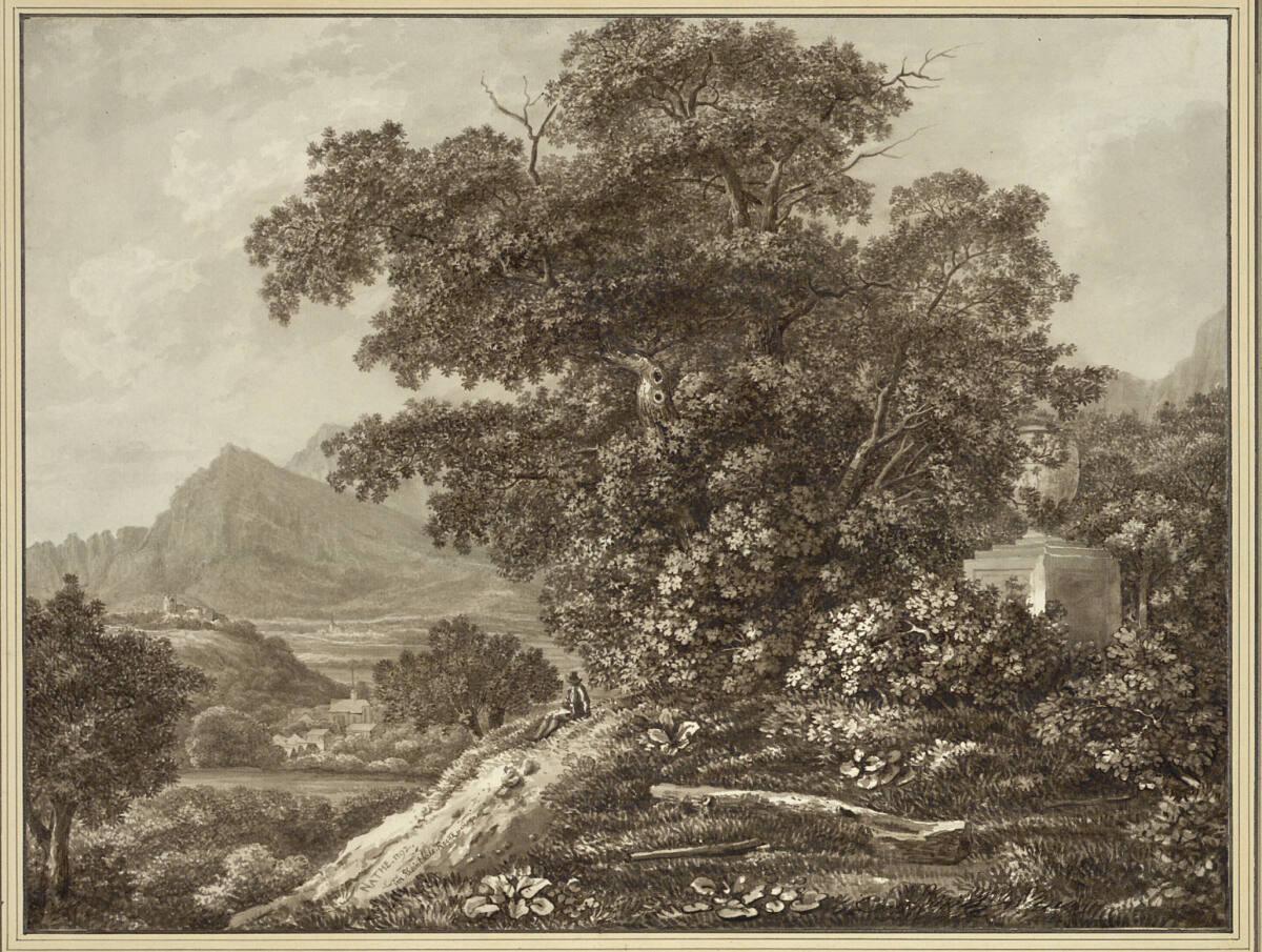 Christoph Nathe, Blick von einer Anhöhe auf die Orte Ragaz und Sarganz im Rheintal; ein ruhende…