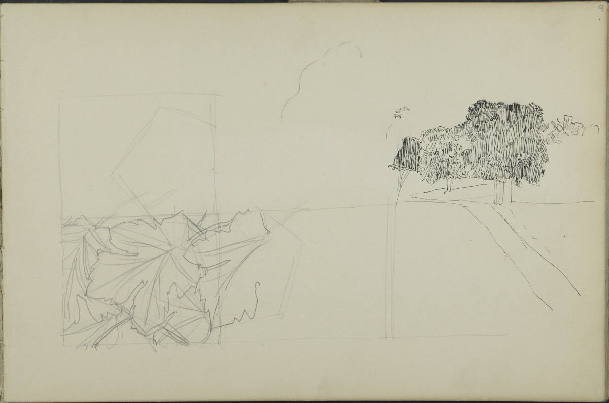 vegetabile Ornamentstudien, Skizze eines Seeufers, Leopold Bauer, 1898