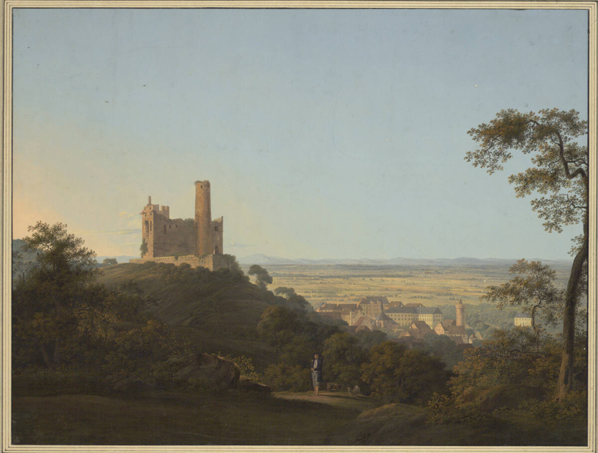 Blick auf die Burgruine und Stadt Weinheim in der Pfalz, Johann Jakob Strüdt, 1801