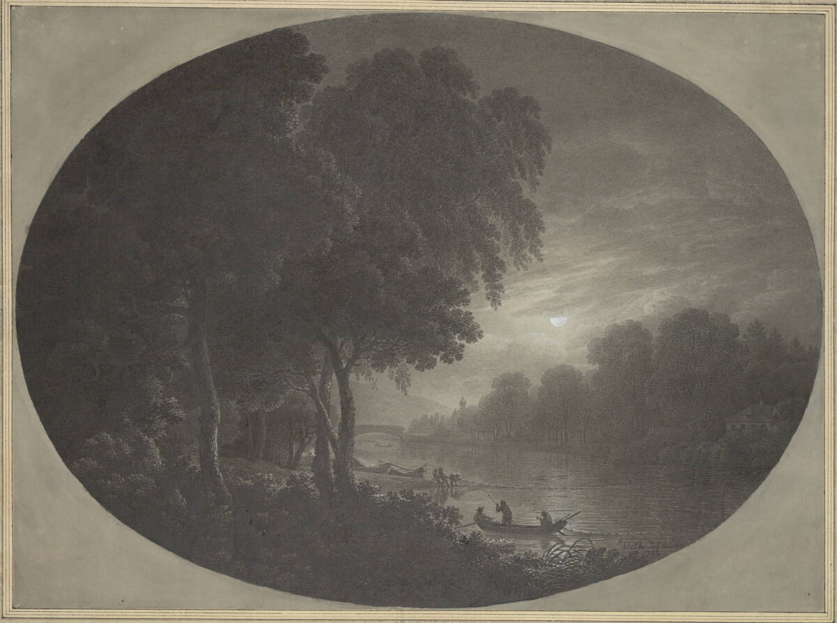 Flusslandschaft mit Fischern im Mondschein, Johann Philipp Veith, 1797