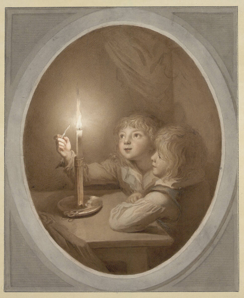Zwei Kinder mit einer brennenden Kerze, Christian Leberecht Vogel