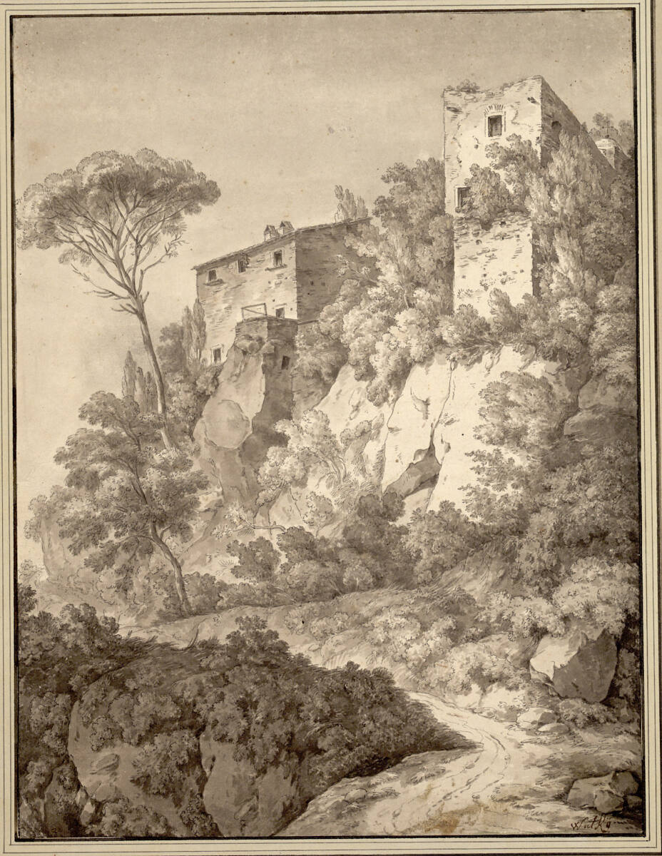 Alte Häuser auf einer Anhöhe (Tivoli?), Michael Wutky, 1772–1785