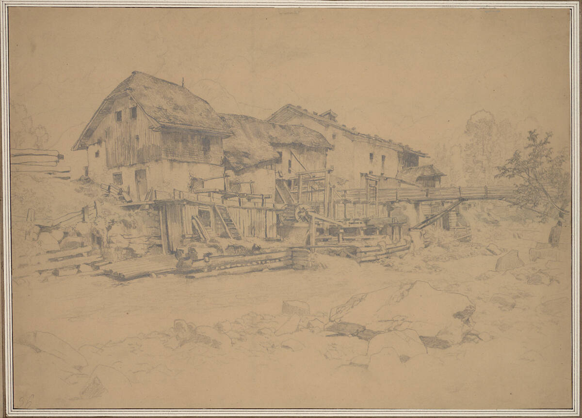 Bauernhof mit Mühle an einem Bach, Robert Zimmermann, 19th century