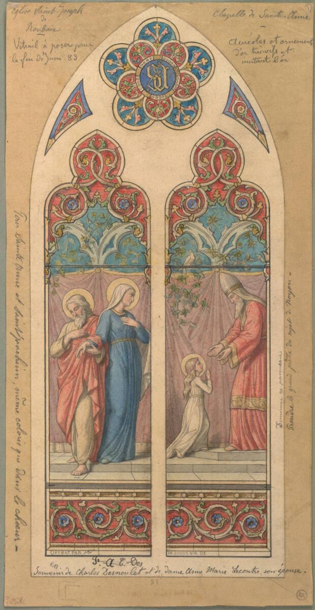Claudius Lavergne, Der Tempelgang Mariens (Glasfensterentwurf für Saint Joseph in Roubaix), Inv…