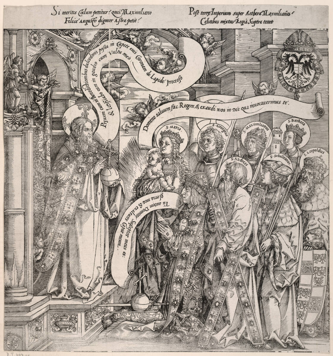 Kaiser Maximilian wird im Beisein seiner Schutzheiligen Christus empfohlen, Hans Springinklee, 1515–1517