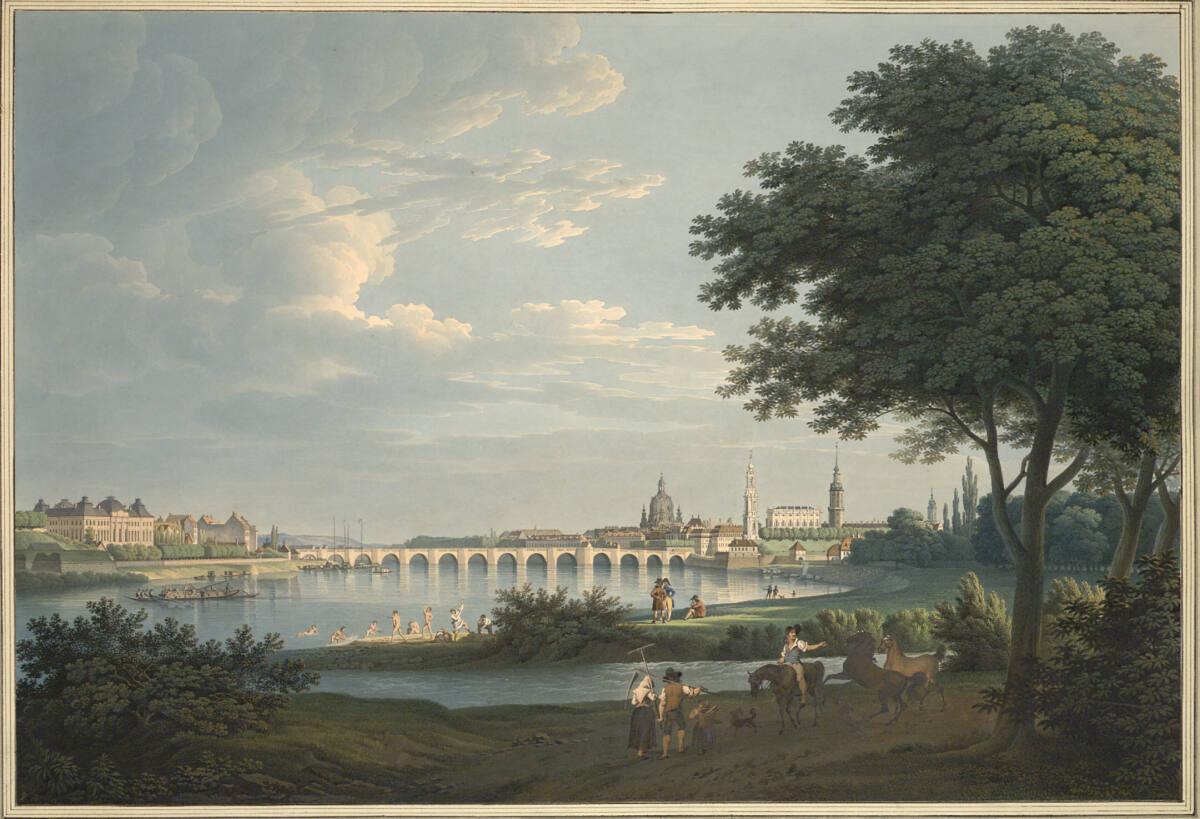 Christian Gottlob Hammer, Blick auf Dresden mit dem Japanischen Palais, der Augustusbrücke und …