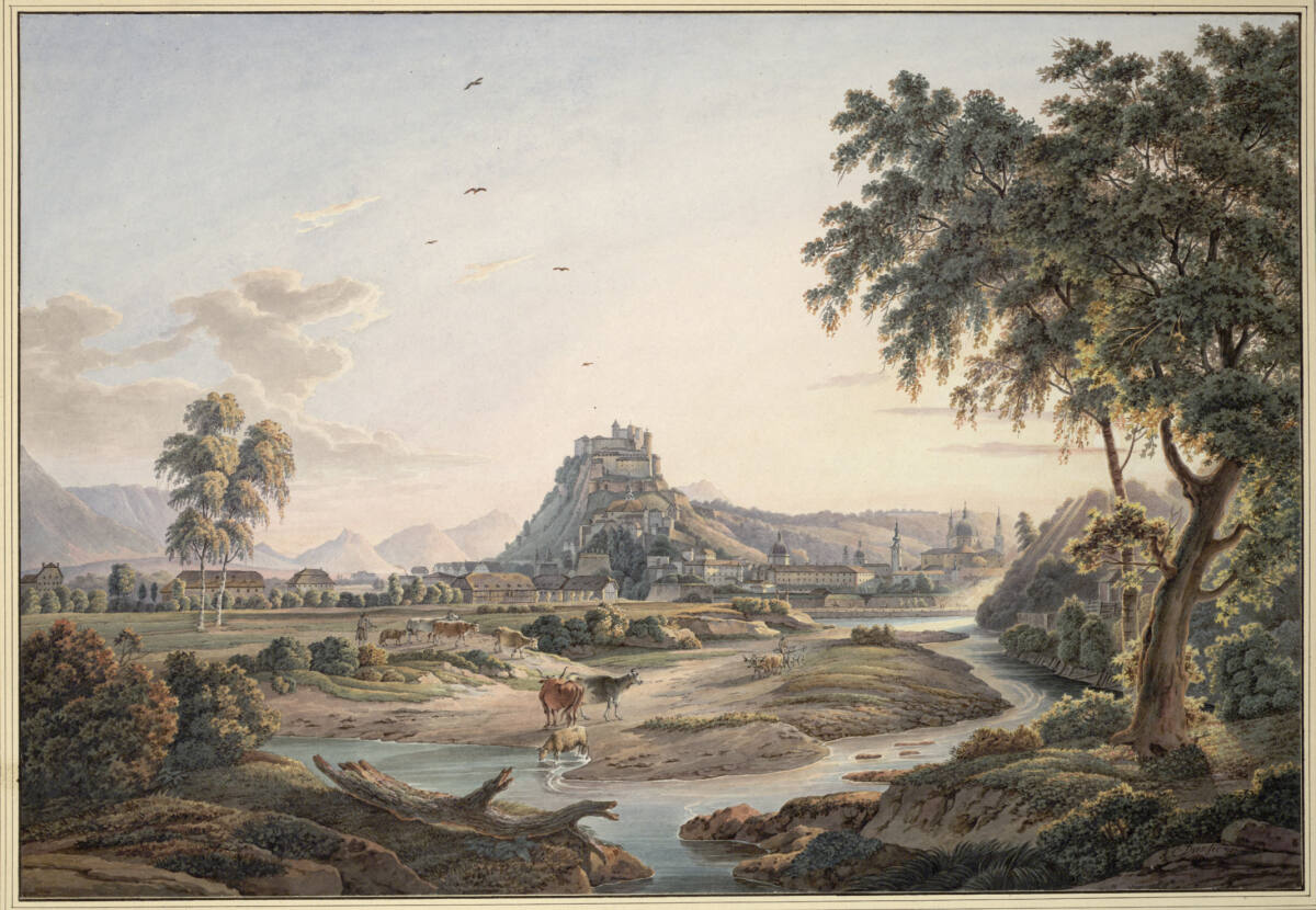 Salzburg und die Veste Hohensalzburg, von Osten gesehen, Albert Christoph Dies, 1797