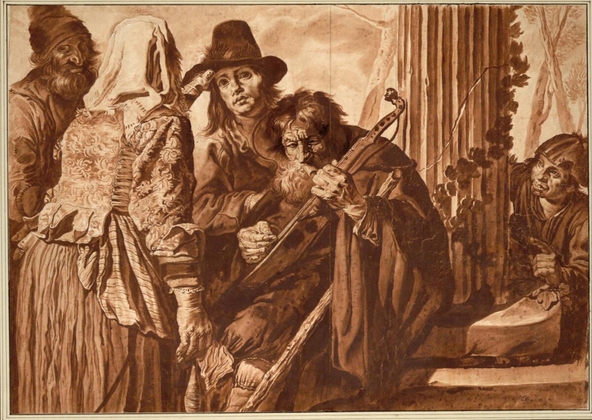 Anonym, Alter Musikant, Jüngling und eine alte Spinnerin in Rückenansicht, Inv. Nr.: 15093
