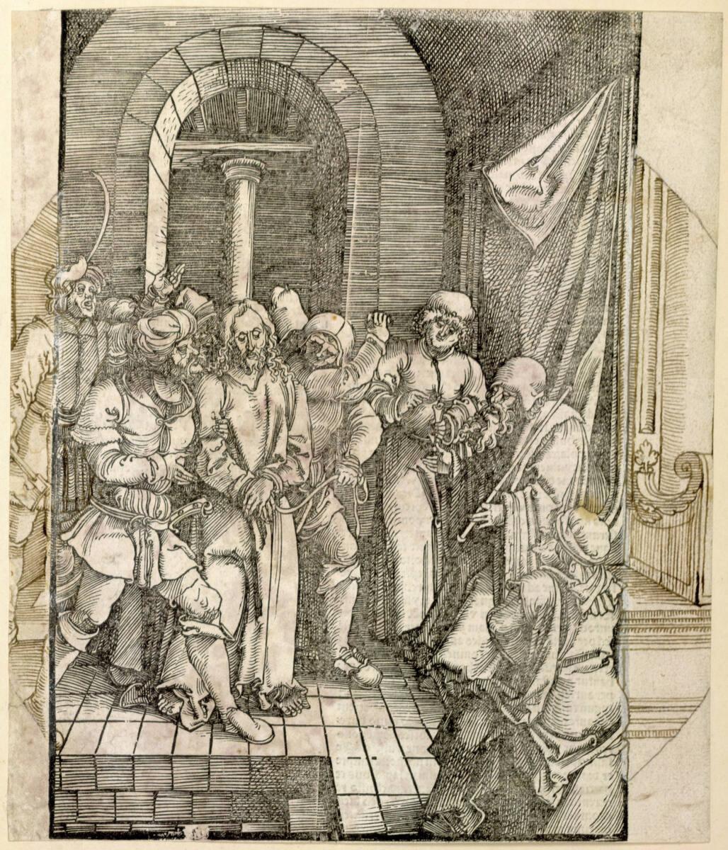 Hans Schäufelin, Christus vor dem Hohepriester Hannas (Scheibenriss), Inv. Nr.: DG1937/142
