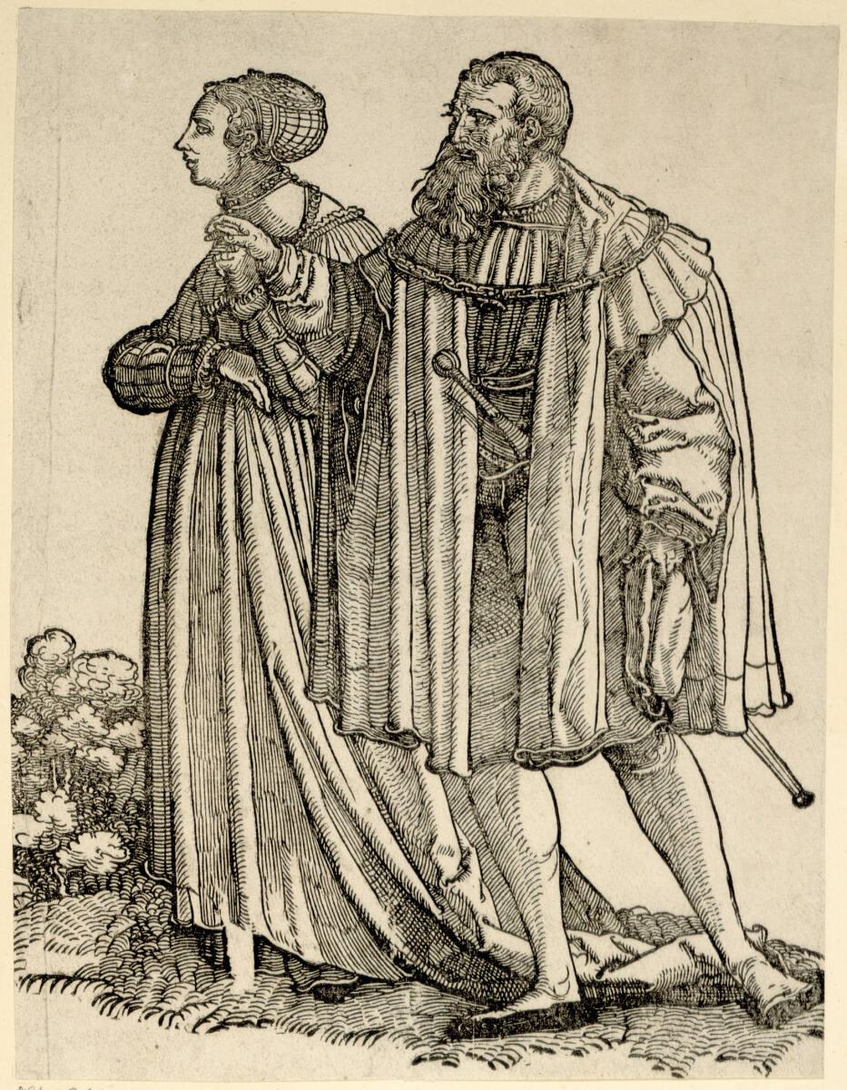 Hans Schäufelin, Die Hochzeitstänzer: Tanzendes Paar, nach links gewandt, Inv. Nr.: DG1937/258