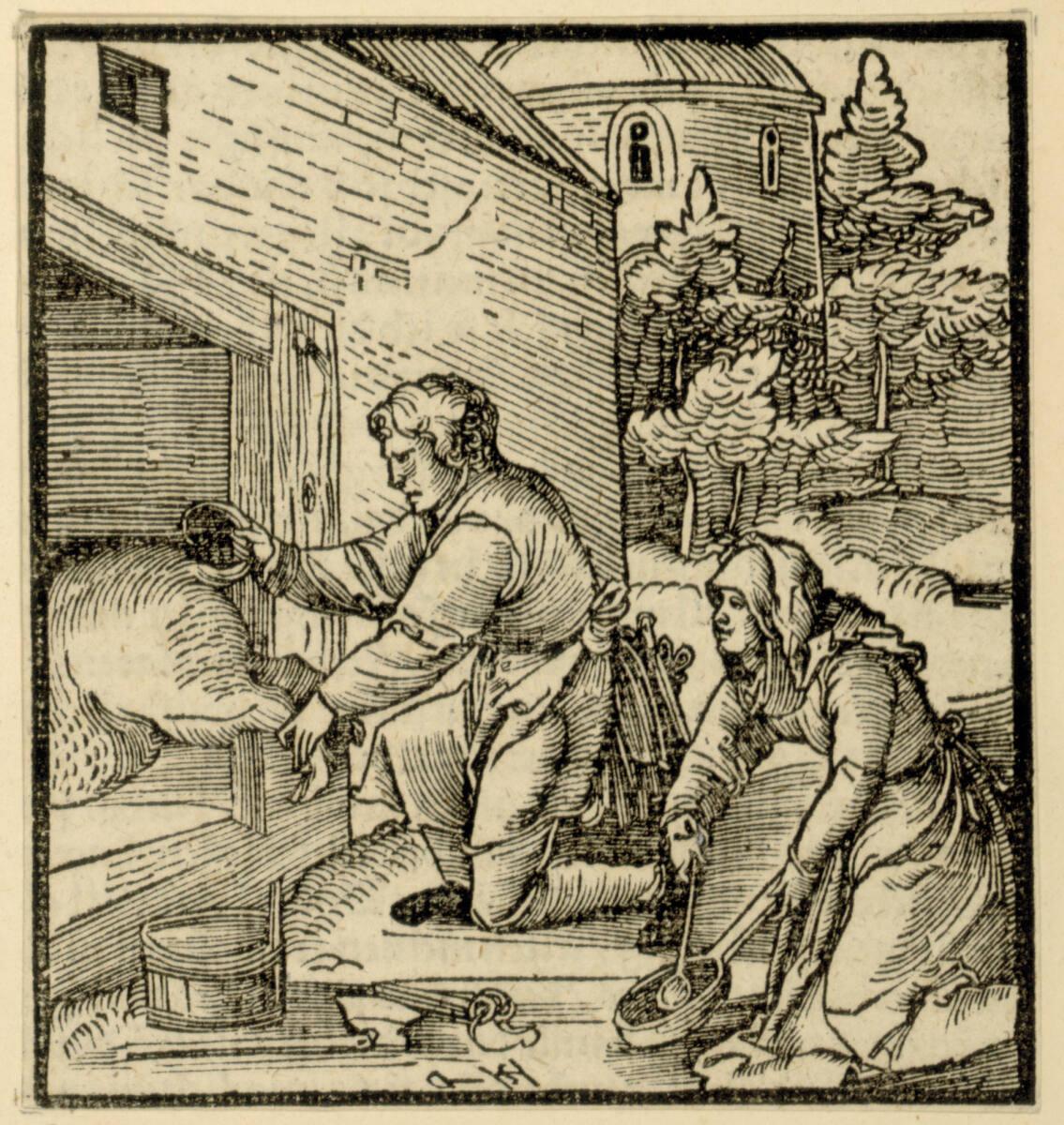 Hans Schäufelin, Ein Bauer schlachtet ein Schwein, Inv. Nr.: DG1937/289