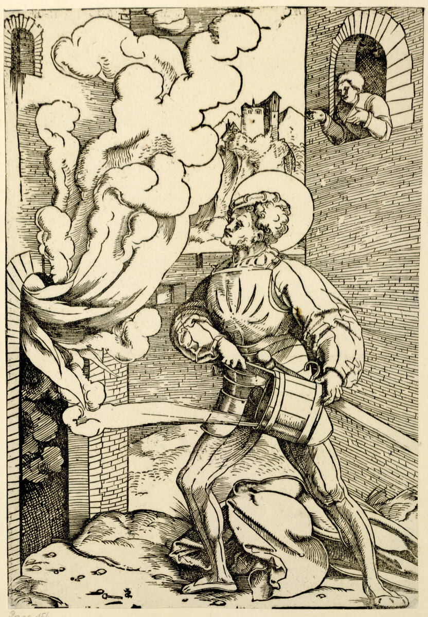 Der heilige Florian bei der Löschung eines Brandes