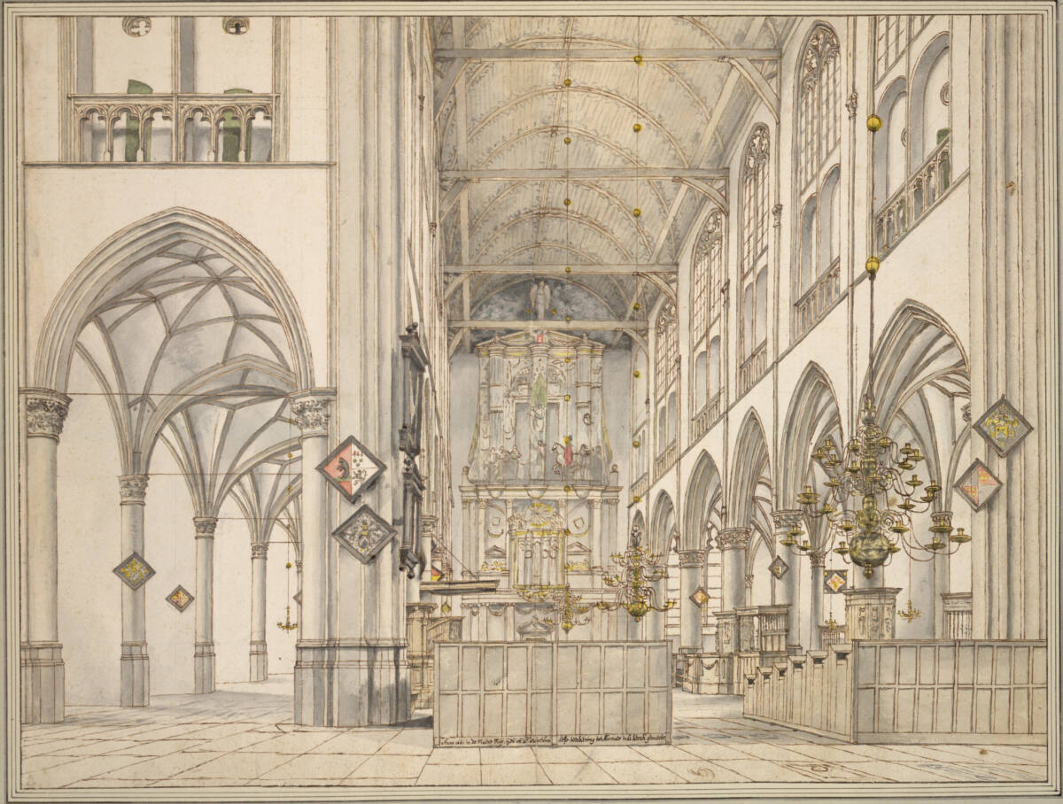 Innenansicht der Sankt-Laurens-Kirche (Groote Sint Laurenskerk) in Alkmaar, Pieter Jansz. Saenredam, 1661