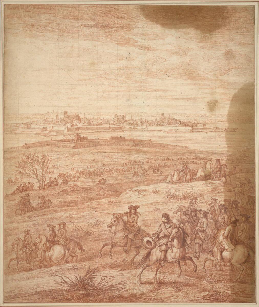 Adam Frans van der Meulen, Blick auf Saint Omer; im Vordergrund ein Feldherr und Offiziere zu P…