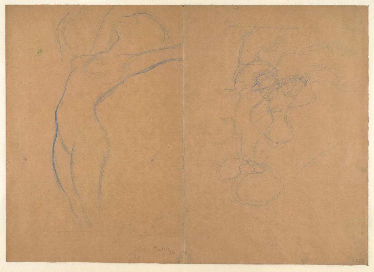 Stehender Akt mit nach hinten gestreckten Armen, Kompositionsskizze (Studien für "Bewegtes Wasser"), Gustav Klimt, 1898