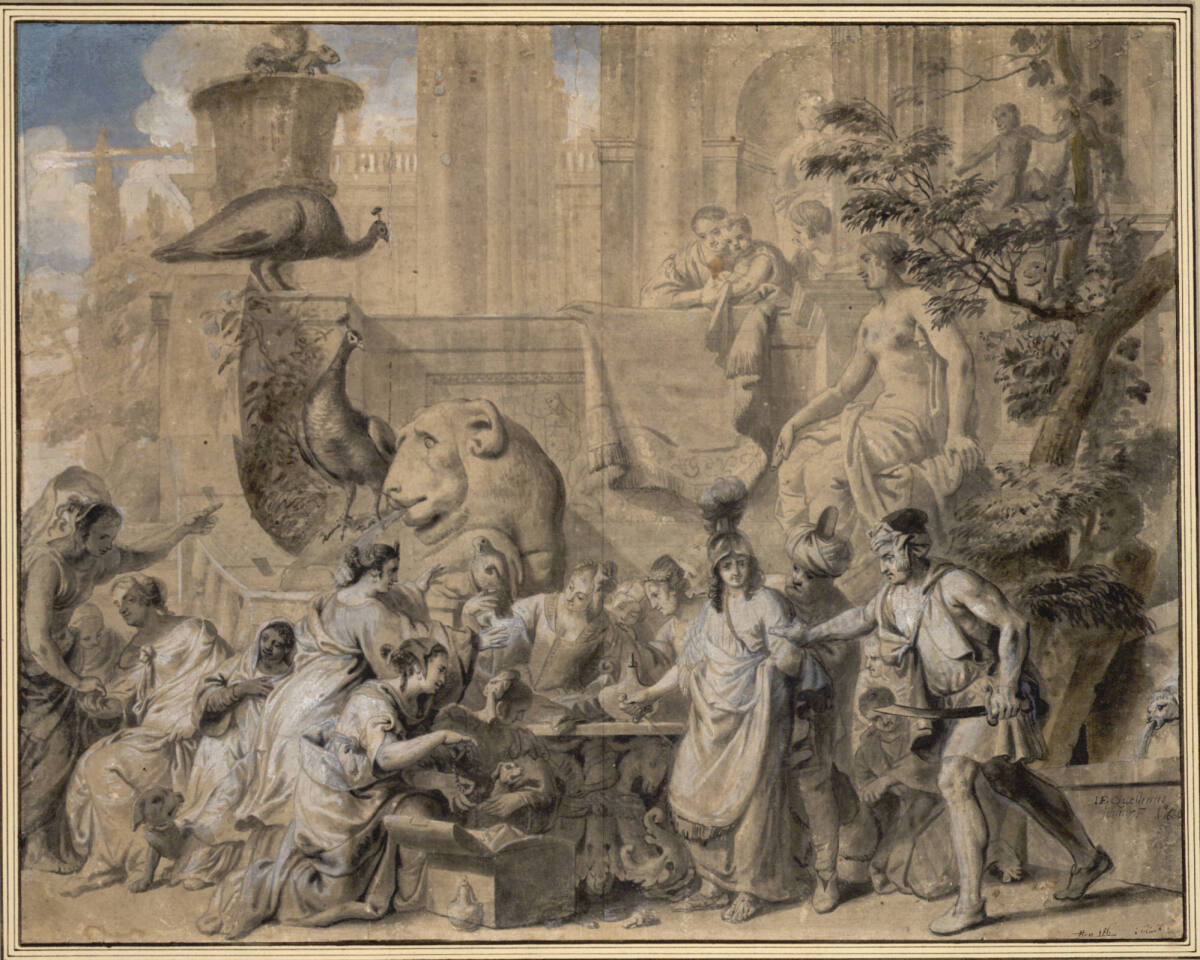 Der als Frau verkleidete Achill wird von Ulysses erkannt, JanErasmusQuellinus, 1660