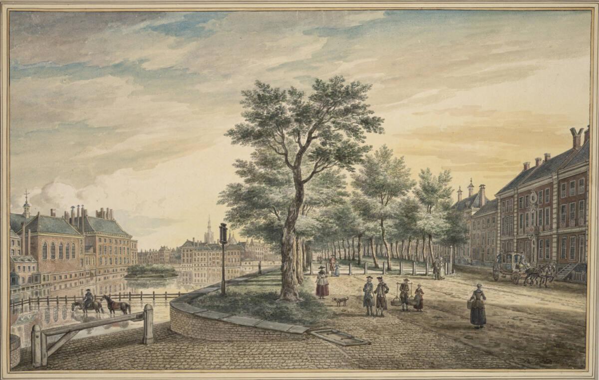 Paulus Constantin la Fargue, Ansicht von Hofvijver und Lange Vijverberg vor dem Binnenhof in De…