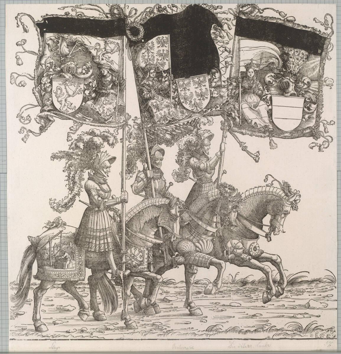 Albrecht Altdorfer, Triumphzug Kaiser Maximilians I.: Banner von Steier, Alt-Österreich und Öst…