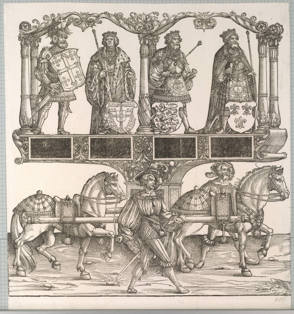 Triumphzug Kaiser Maximilians I.: Die Könige Gottfried von Bouillon, Johann v. Portugal, Artus, Odobert v. d. Provence, Hans Springinklee, 1796