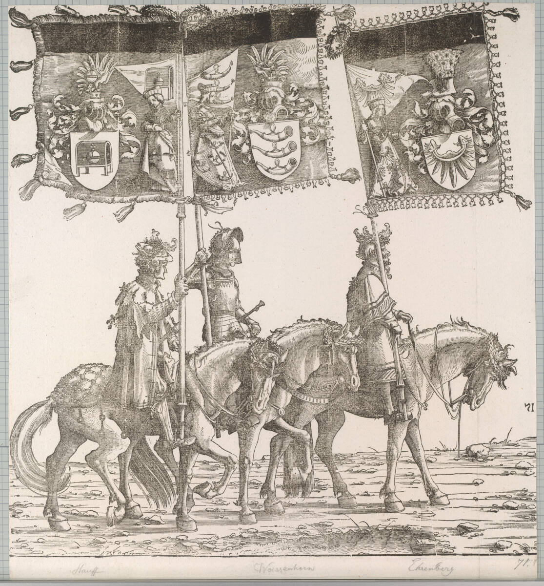 Triumphzug Kaiser Maximilians I.: Banner von Hohenstauff, Weißenhorn und Ehrenberg, MeisterdesTrosses, 1796