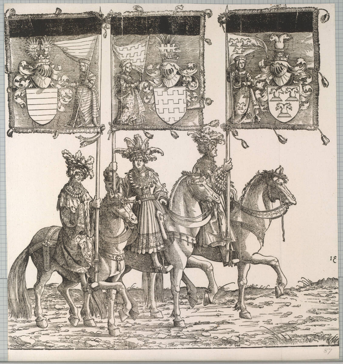 Triumphzug Kaiser Maximilians I.: Banner von Aussone, Arcus und Ostrevant, MeisterdesTrosses, 1796