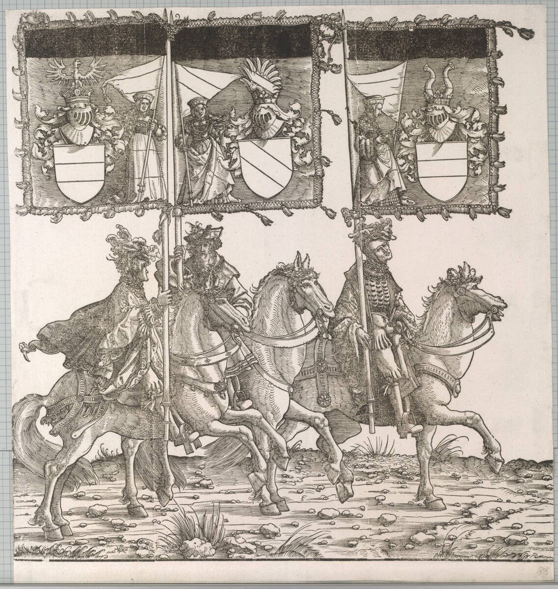 Triumphzug Kaiser Maximilians I.: Banner von Bethune, Franeker und Dendremonde, MeisterdesTrosses, 1796