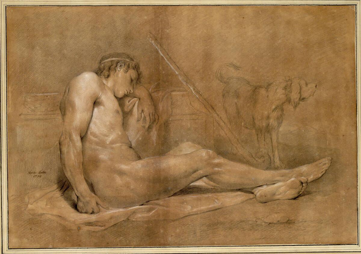 Charles François Hutin, Ein schlafender nackter Jüngling mit Hund, Inv. Nr.: 15285