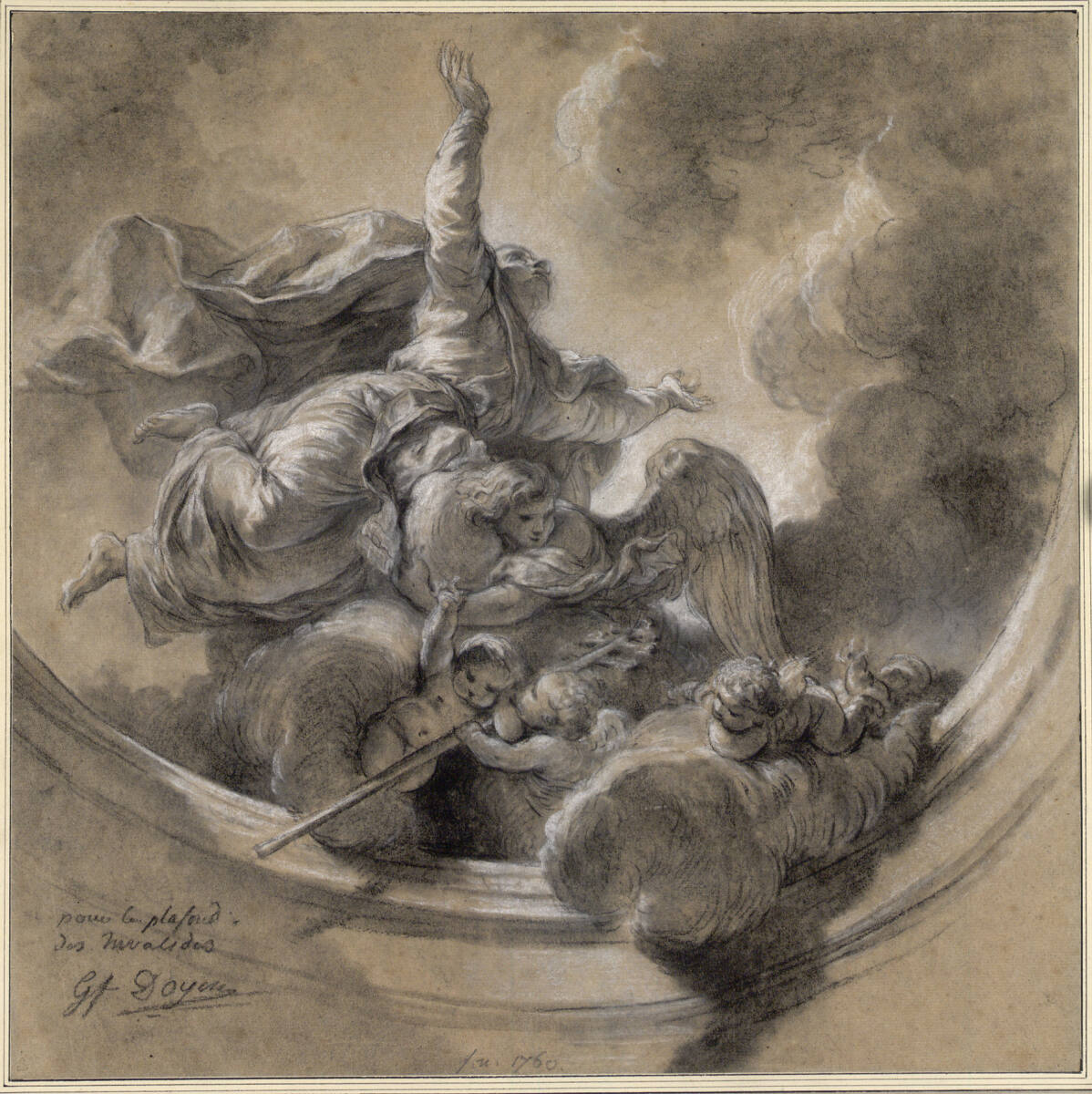 Der hl.Gregor wird von Engeln in den Himmel geleitet, Gabriel François Doyen, 1760