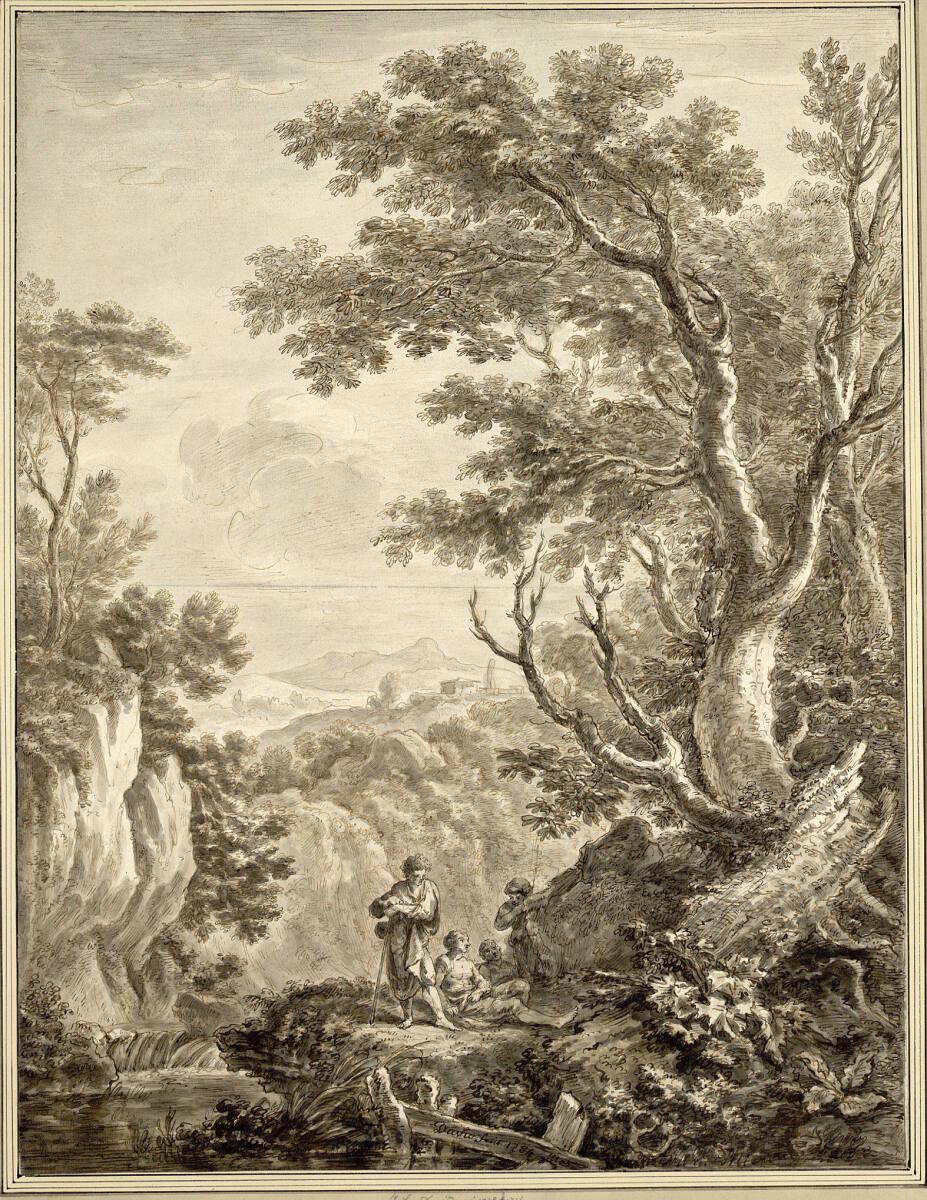 Joseph Antoine David, gen. David de Marseille, Landschaft mit 2 rastenden Wanderern, Inv. Nr.: …