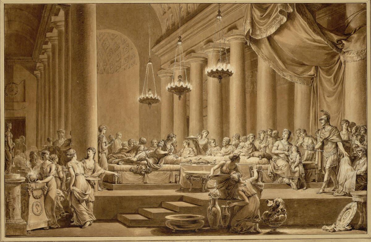 Jean Michel Moreau, Le Jeune Pyrrhus à la cour du Roi Glaucius recevant la couronne royale que …
